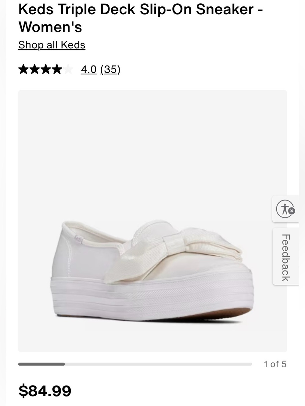 New with Box! Keds Triple Decker Slip-On Sneaker in Off-White with Bow